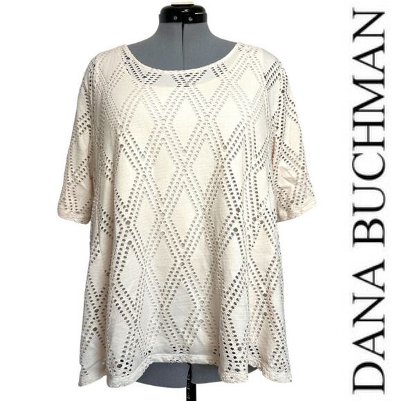 Dana Buchman Laser Cut Overlay 2 Piece Top Lagenlook Airy Casual Blouse Sz: XL - Picture 1 of 7